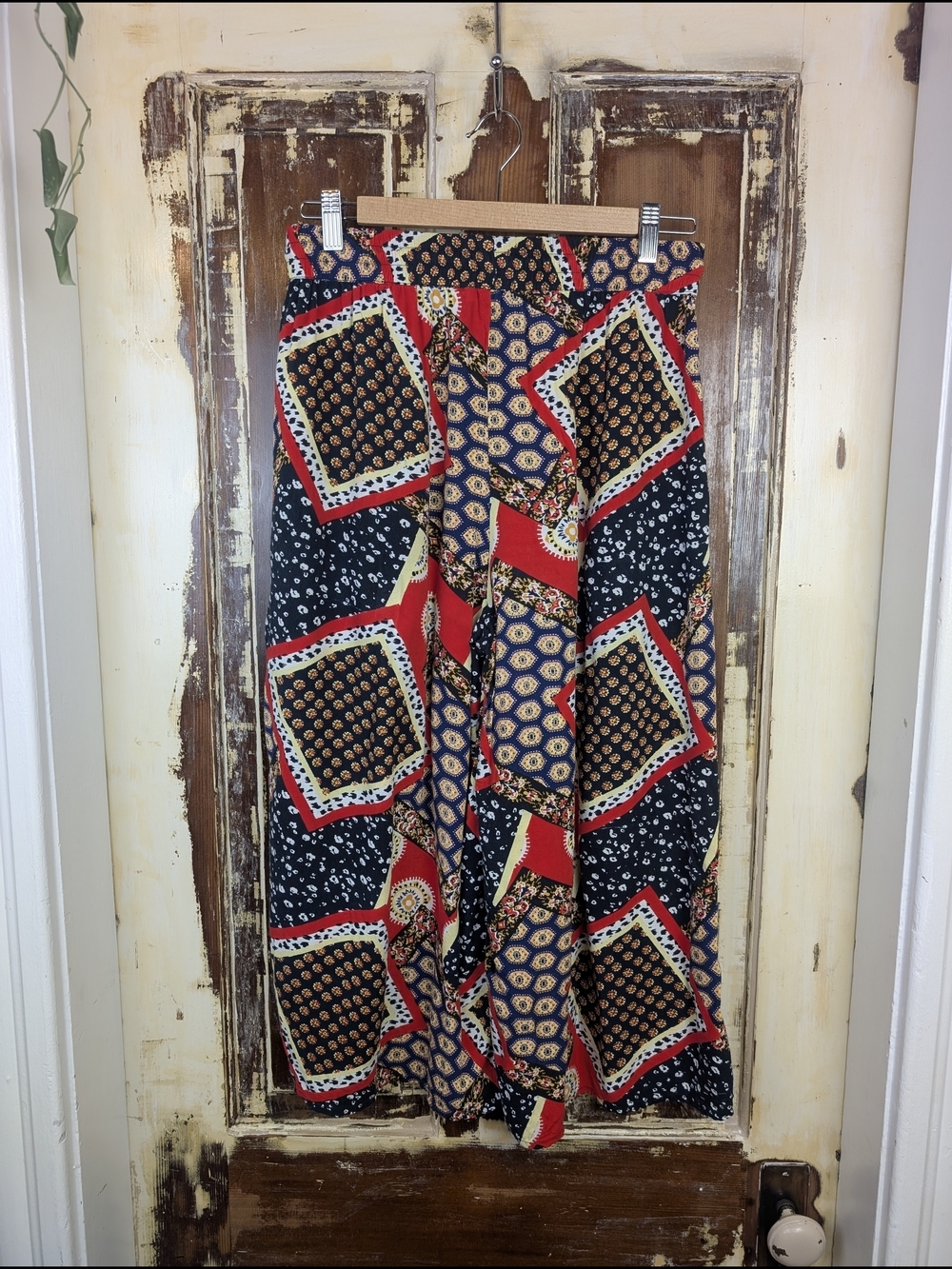 Y2K Vintage Rayon Scarf Print Wide Leg Pants Small Cropped Boho Casual Summer - Picture 4 of 9
